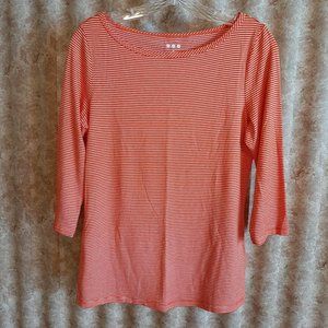 Orange/white boatneck 3/4 sleeve tee size Medium